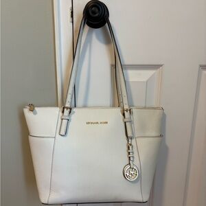 Michael Kors Cream Tote Bag with Gold Accents